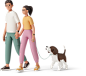 couple walking with dog Illustration in PNG, SVG