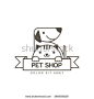 Vector outline illustration of cute muzzle of cat and smiling dog. Logo icon design template. Trendy concept for pet shop or veterinary. 