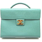 Authentic Chanel Emerald Green Caviar Briefcase Laptop Case