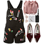 A fashion look from September 2016 featuring bib overalls, pointy-toe flats and man bag. Browse and shop related looks.