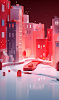 Christmas animation christmas christmas animation christmas eve animation christmas fazer cd cd cd efccccccdc, in the style of serge najjar, rendered in cinema4d, carl kleiner, bright color blocks, cityscape, light red and pink, energy-filled illustration