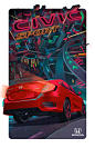 Honda Civic Posters : Illustrated posters to promote the new Honda Civic, commissioned by RPA.