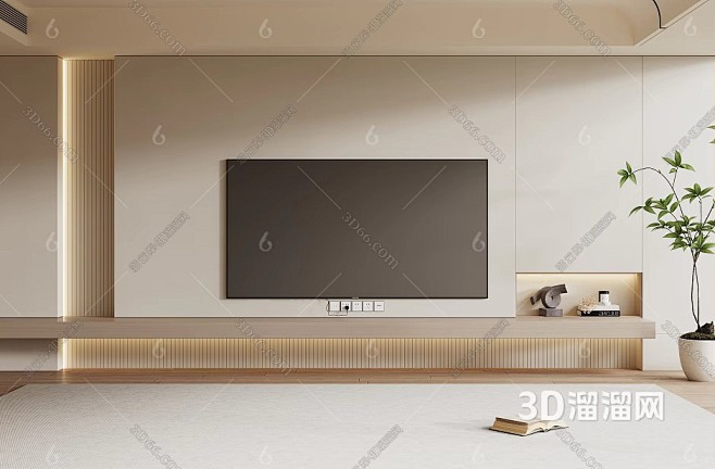 现代 电视背景墙 奶油电视背景3D模型