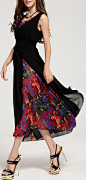 Black V Neck Sleeveless Floral Chiffon Dress................WOW..FABULOUS.....