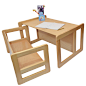 3 in 1 Childrens Multifunctional Furniture Set of 2, One Small Bench or Table and One Large Bench or Table Beech Wood, Natural