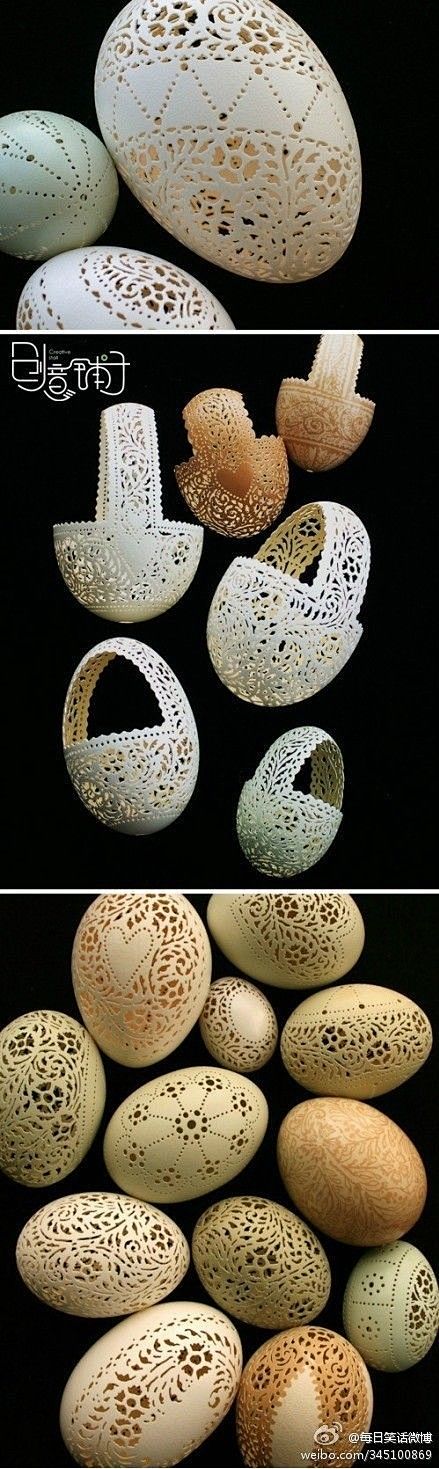 美丽而不可思议的蛋壳雕，蕾丝。