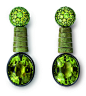 Hemmerle earrings in black finished and green patinated silver, white gold, with green tourmalines, demantoide garnets.