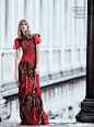 Julia Stegner models Gucci tulle dress with sequined embroidery