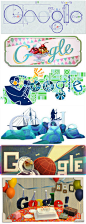 谷歌LOGO中比较经典的一些插画设计。