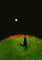 Black Cat POPPY HILL art print by Todd Young via Etsy: 