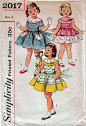 Vintage Sewing Simplicity 2017 - Simplicity 2017: Use this 1950s vintage sewing pattern for girls to sew a very charming full skirt party dress. Sew it sleeveless or with short sleeves. Dress details: - dart-fitted bodice - jewel neckline - Bertha collar,