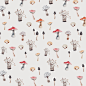 Pattern Design : Mushroom, pomegranate, pineapple and pear theme pattern