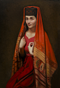 林金福：《红盖头》 布面油画 120x80cm 2013