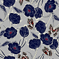 Outline hand drawn graden in the dash botanic dark blue flowers with butterflies ,design for fashion,fabric,wallpaper and all prints