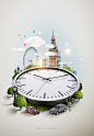商务地产时钟现代城市创意地产活动海报