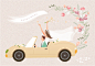 情侣鲜花  蜜月旅行 水彩 手绘 婚礼主题插画AI