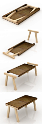 “mastro”是一个小型家具，它的灵感来自于传统工匠工作室中的旧工作台或凳子。桌面是用酸蚀铁板材料制作的，两侧各有一个槽，内部可以放两个杉木支架，节省空间便于储存。这两个木桌腿很容易抽出，简单的插接在铁皮桌面上即可使用。尺寸：80 x 1... - 你我觅 - niwomi.com