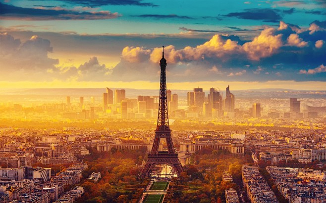法國，巴黎的艾菲爾鐵塔，秋天，天空，雲，...