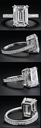 4.00 carat emerald-cut diamond engagement ring. Via Diamonds in the Library.