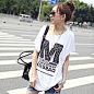 包邮2012春夏新款韩版女装M字母印花中长款蝙蝠袖短袖T恤-淘宝网