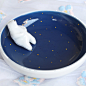JIUYUE原创森系情侣立体北极熊白熊星空陶瓷碗创意生日礼物可写名