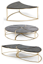 This unique 6 piece modular coffee table is available in 3 different configurations: as a single segment, in an arrangement of 3 and as one elegant centrepiece. The gleaming brass frame creates a striking outline that contrasts beautifully with the black