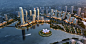 一般5614x2864建筑摩天大楼城市城市城市现代数字艺术水岛桥梁湖船公园灯鸟瞰图反射玻璃树路