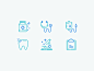 Medical Icons science microscope tooth teeth blood medication pills doctor hospital medical illustration outline icon