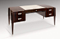 Writing Desk in Mahogany, Leather and Pre-Ban Ivory Inspired by Jacques-Emile Ruhlmann: 