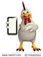 3d rendered illustration of  Hen cartoon character with mobile  