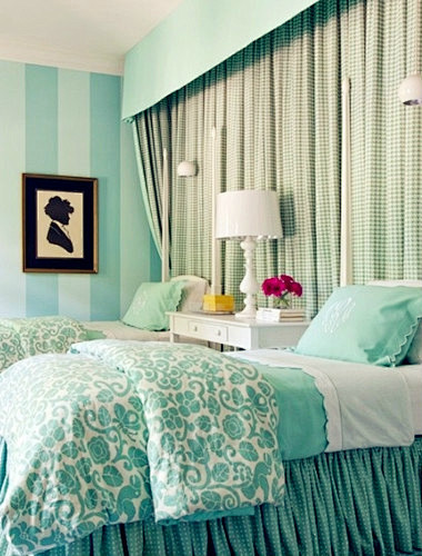蓝绿色的海洋气息的韩式卧室效果图