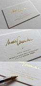 Stylish Gold Foil On White Calligraphy Business Card Design: 