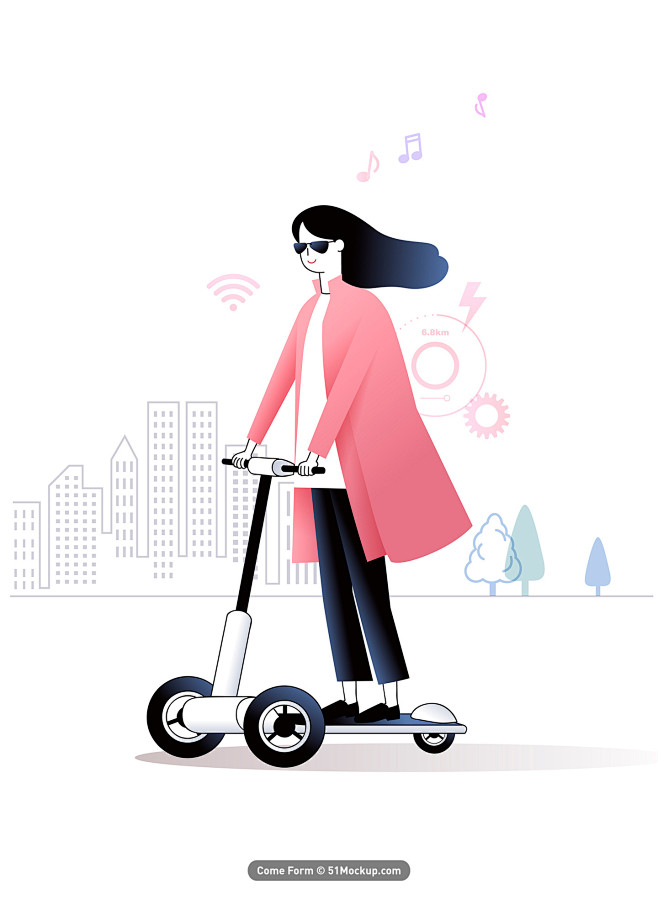 智能移动时代 自动代步滑板车 女性 插图...