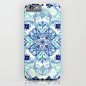 Navy Blue, Green & Cream Detailed Lace Doodle Pattern iPhone & iPod Case #手机壳#