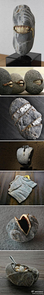 ITO Hirotoshi 是日本的石雕艺术家，其作品以独特的结构和幽默感，这些也都是在她住所附近的河边找的石头进行打造。它们变成一个个笑脸、服装、假牙、钱包等等。