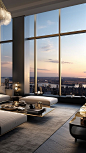 luxury Manhattan penthouse living room design. The marriage of contemporary aesthetics with accents
