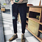TRIANGLE W.L设计师新款韩国风格秋款男装补丁小脚牛仔长裤-淘宝网