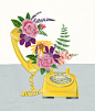 Office Plants : Gouache paintings which combine botanical elements with vintage electronics and office equipment.