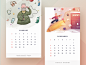 2018 Calendar by Paperpillar print gradient watercolor vector painting cards illustration calendar