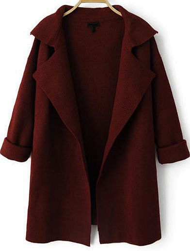 Wine Red Lapel Long ...