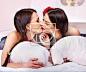 Two sexy lesbian women  erotic foreplay game in bed. #情侣#