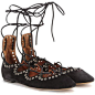 Isabel Marant Leo Embellished Suede Lace-Up Ballerinas ($485) ❤ liked on Polyvore featuring shoes, flats, black, black flats, ballet shoes, black ballet flats, lace-up ballet flats and suede flats