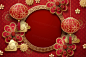 农历新年剪纸艺术祥云装饰红色背景中国风元素新年传统横幅矢量背景素材 :  