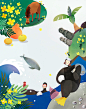 丰收节日插画手绘海报psd源文件背景设计素材清新田园风模板水果
