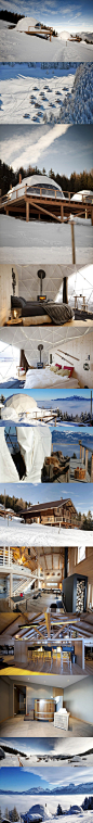 怀特波特（Whitepod）度假酒店位于海拔1400米的阿尔卑斯山上，拥有15间锚定在木制平台并在冰雪和严寒包围下的圆顶帐篷。每间客房都连接了一个设施齐全的浴室、取暖用的木材燃烧炉、简单却舒适的卧室，以及面朝山谷、提供惊叹美景的落地窗和私人露台。