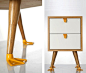 The Portuguese design duo at Galula Studio created a line of furniture that is meant to elevate your mood. How can a table with duck feet not cheer you up? The Tio is a two drawer end table with quirky little webbed feet that make you do a double take aft