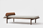 WALNUT CRESCENT LOUNGE - Vonnegut / Kraft : Walnut, Wool Upholstery, 2014 Dimensions: 18″ x 80″ x 40.5″