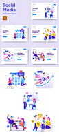 Illustrations : 5 Social Media Illustration Concept in vector AI and EPS 10 file. Suitable for website pages, click preview button to view all 5 illustrations. Like, comment and follow to see more updates from us!