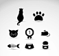 8款黑色猫元素图标矢量素材，素材格式：AI，素材关键词：图标,猫,鱼骨头
