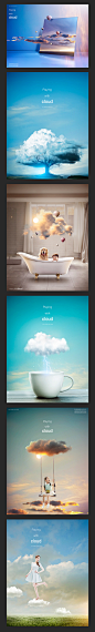 创意天空云彩云层背景蓝天白云艺术室内浴室合成PSD分层设计素材